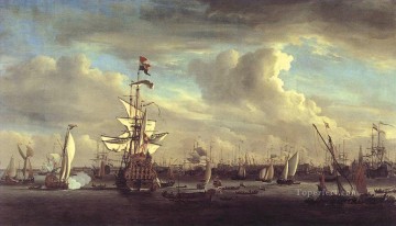 Paisajes Painting - Willem van de Velde El Gouden Leeuw antes de la guerra marítima de los buques de guerra de Amsterdam